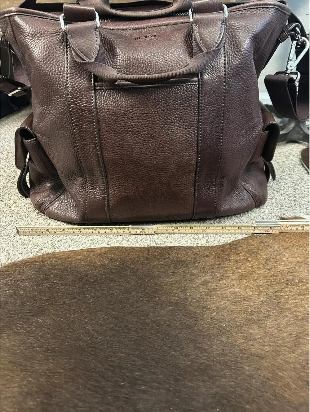 TUMI Brown Pebbled Leather Tote Shoulder Bag with Adjustable Strap